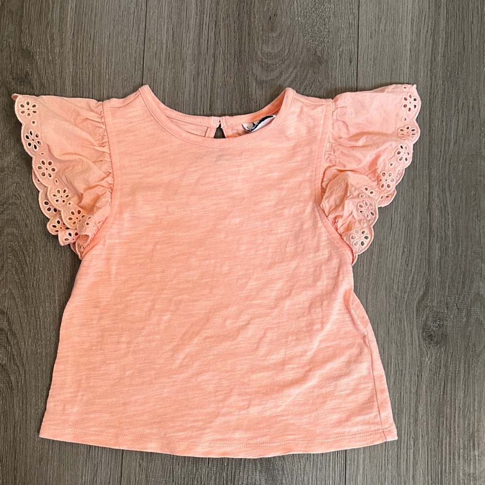Janie and Jack Peach Eyelet Flutter Sleeve Top